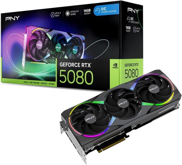 PNY NVIDIA GeForce RTX 5080 Triple Fan ARGB Graphics Card-0