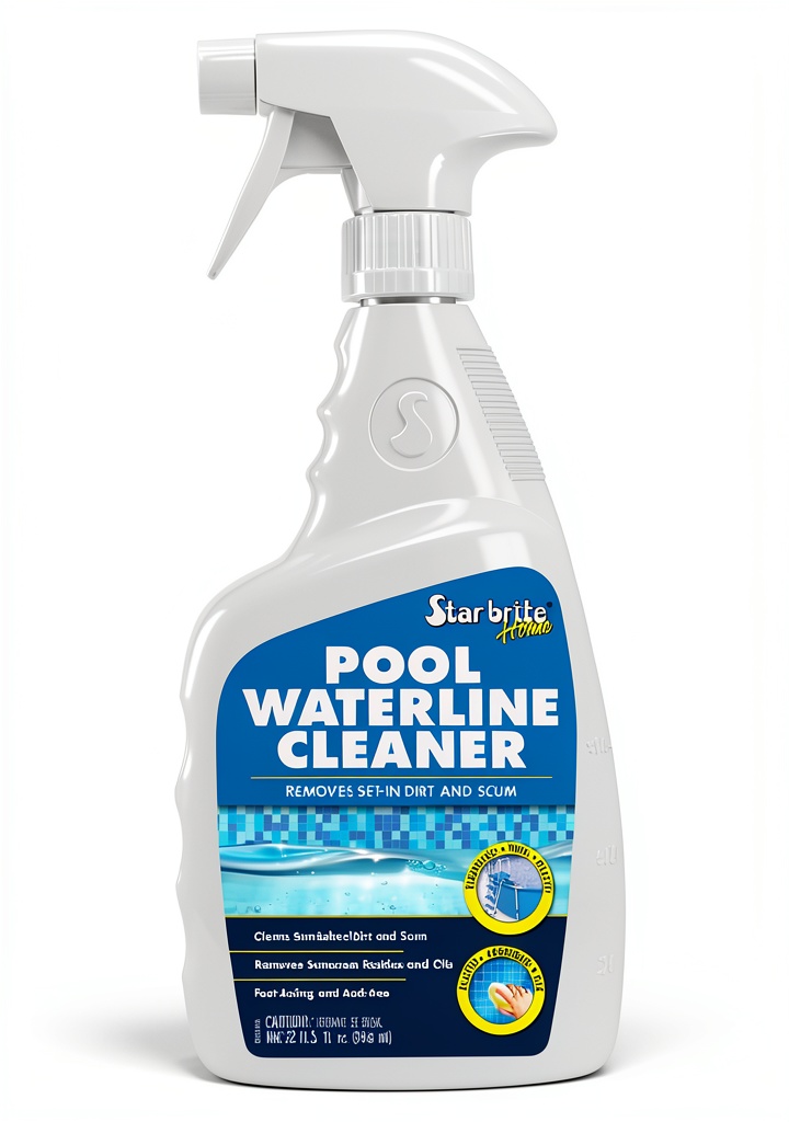 STAR BRITE Pool Scumline Remover spray bottle in use on pool tile